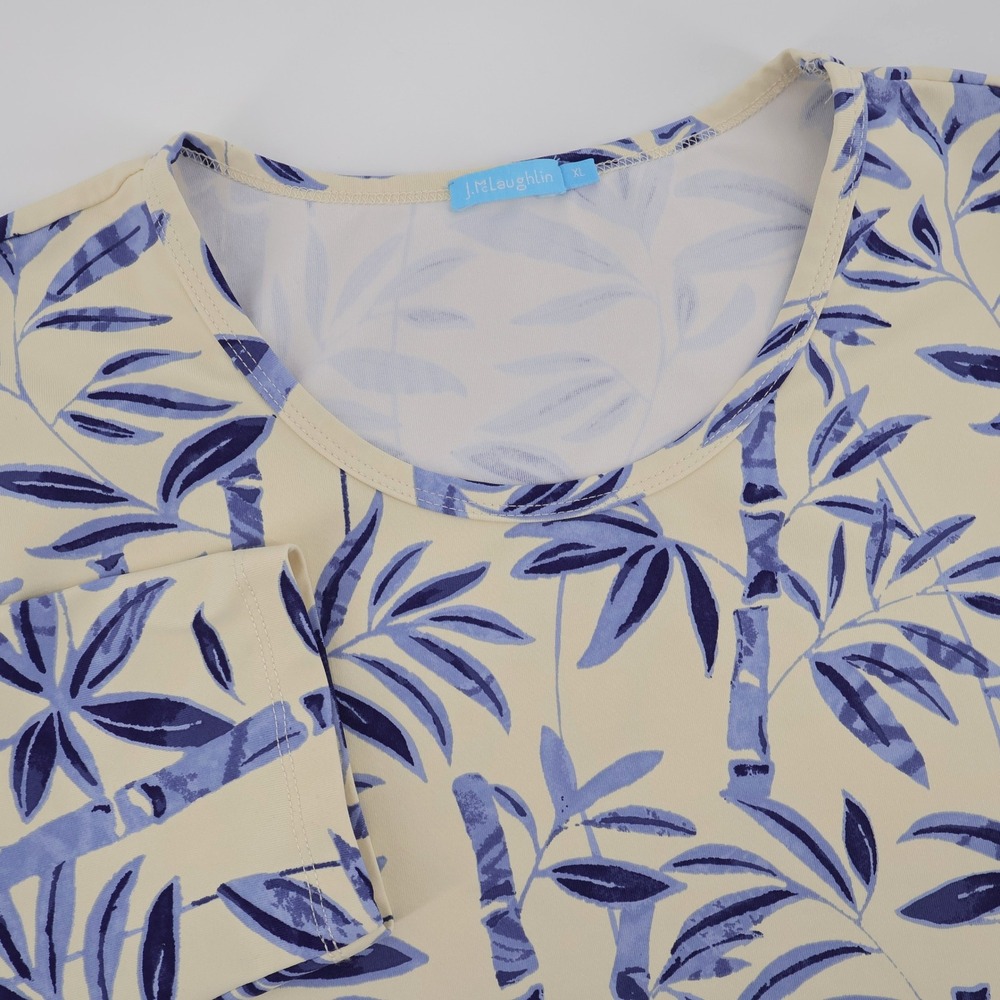 J.McLaughlin Bamboo Print Knit Top Blue 3/4 Sleeve Women XL